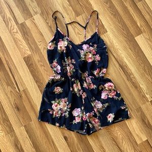 Navy blue floral romper